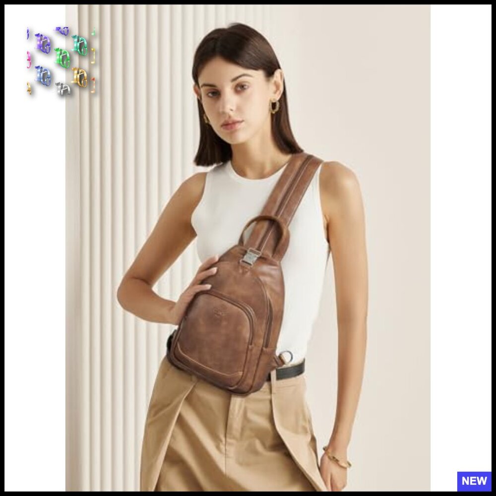 Convertible Leather Sling Backpack Crossbody Purs… - image 2